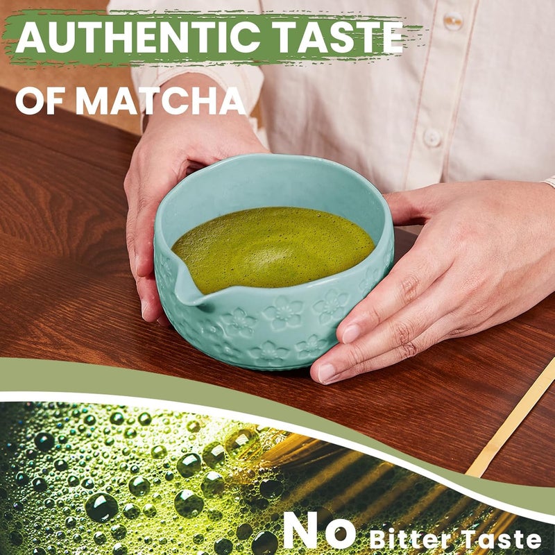 RANERANE Matcha Whisk Set, Sakura Blue Ceramic Matcha Set Includes Matcha Bowl, Matcha Whisk (Chasen) and Holder, Sifter, Bamboo Scoop & Spoon - 6 Pcs Matcha Kit for Matcha Lovers - Image 5